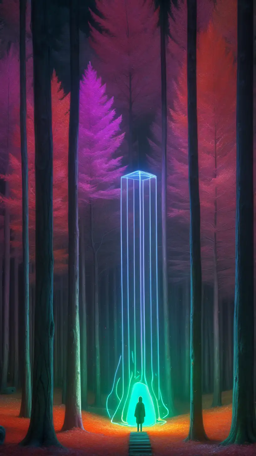 polychromatic colors, charcoal, 8k, neon, cinematic lighting, stylized, by edward munch, by goro fujita, mixed media, global illumination, enosis, altar, forest