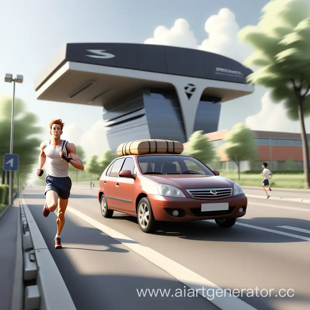 Urban-Road-Scene-Car-with-Roof-Luggage-Runner-and-Technical-Complex