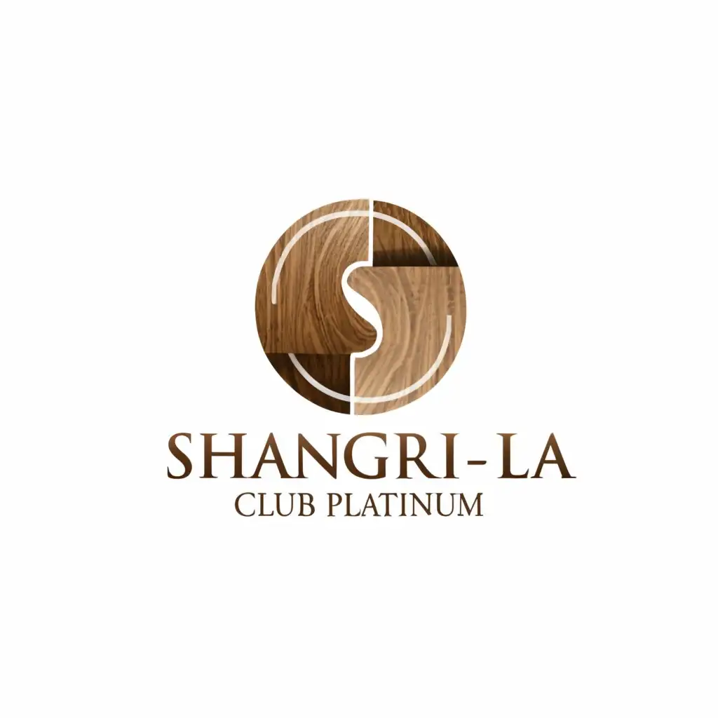 a logo design,with the text "Shangri-La Club Platinum", main symbol:back ground wooden texture and some symbols should be and a morden fornt with a slogon,Moderate,clear background