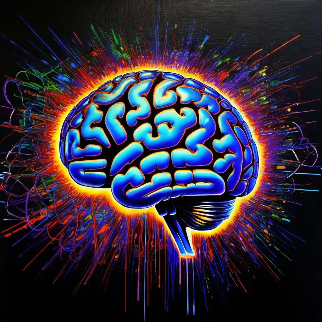 /imagine prompt: /imagine prompt: /imagine prompt:a {a large painting} {large brain artificial intelligence brain} that {looks like artificial intelligence cyber brain} while {standing out from a black background} in {painting} --aspect 1:1::3 blacklight::3 --aspect 1:1