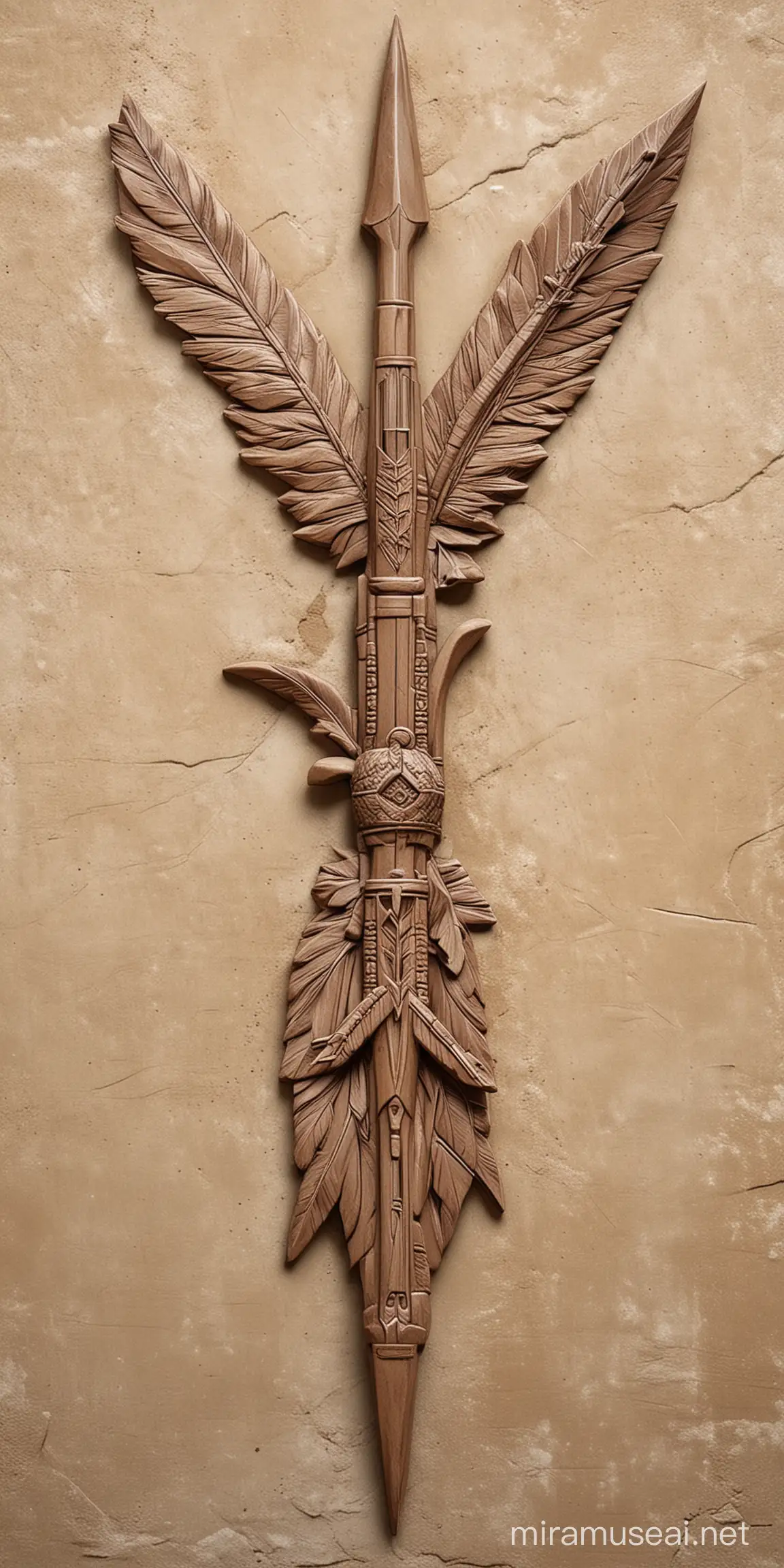 Ancient Indian Arrow Bas Relief Sculpture in Stone