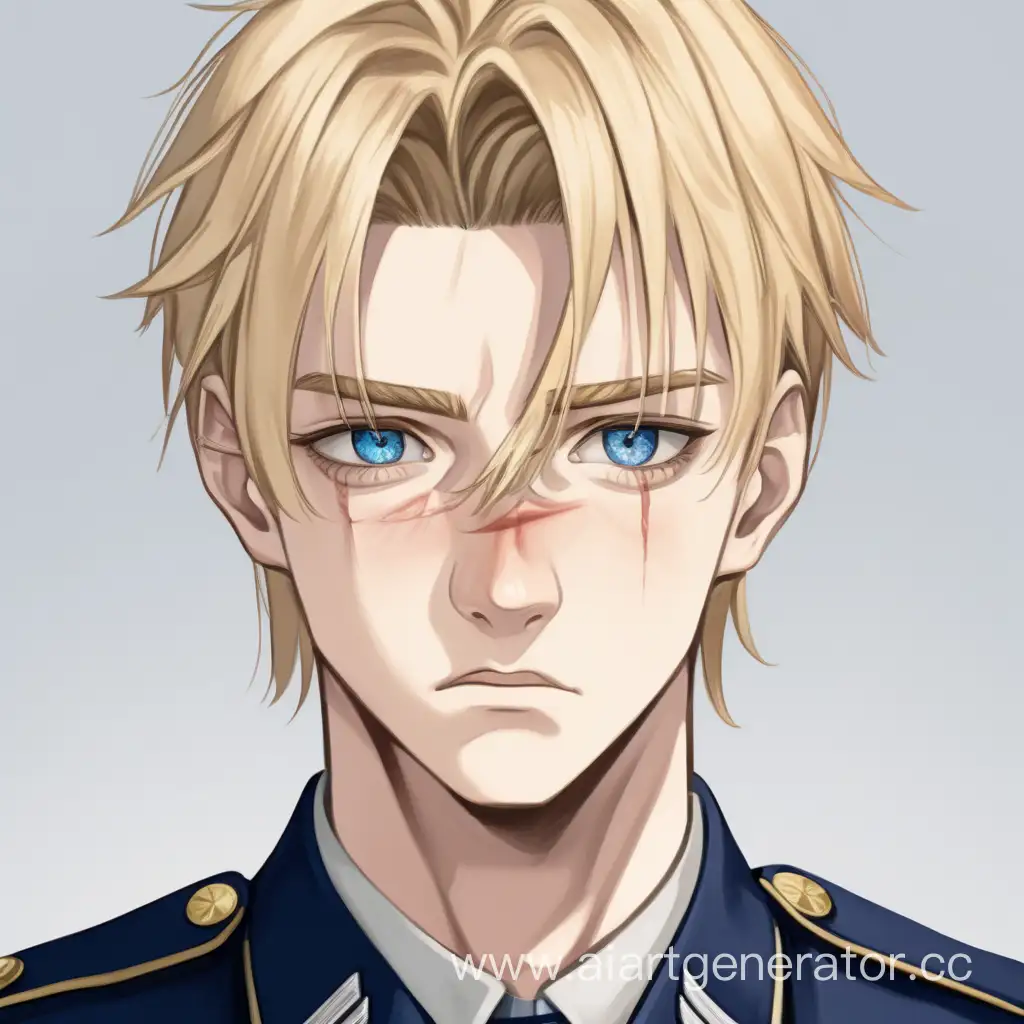 Distressed-Blond-Soldier-with-Subtle-Scars-in-Military-Uniform