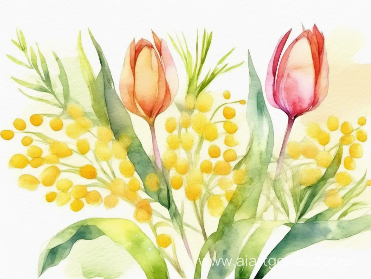 March-8th-Celebration-Watercolor-Mimosa-Tulip-Girls-Greeting-Card