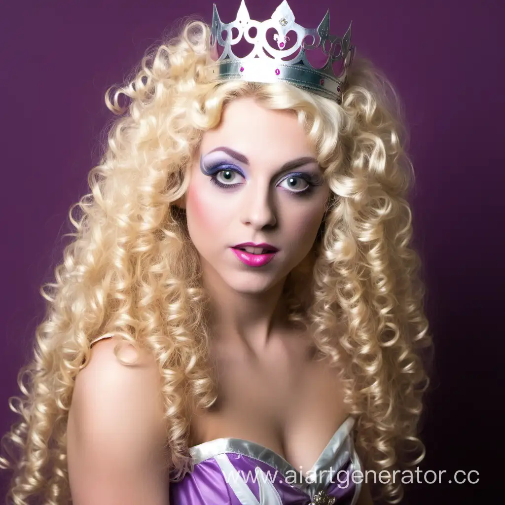 юный трансвестит блондинка принцесса с длиинными кудрявыми волосами 