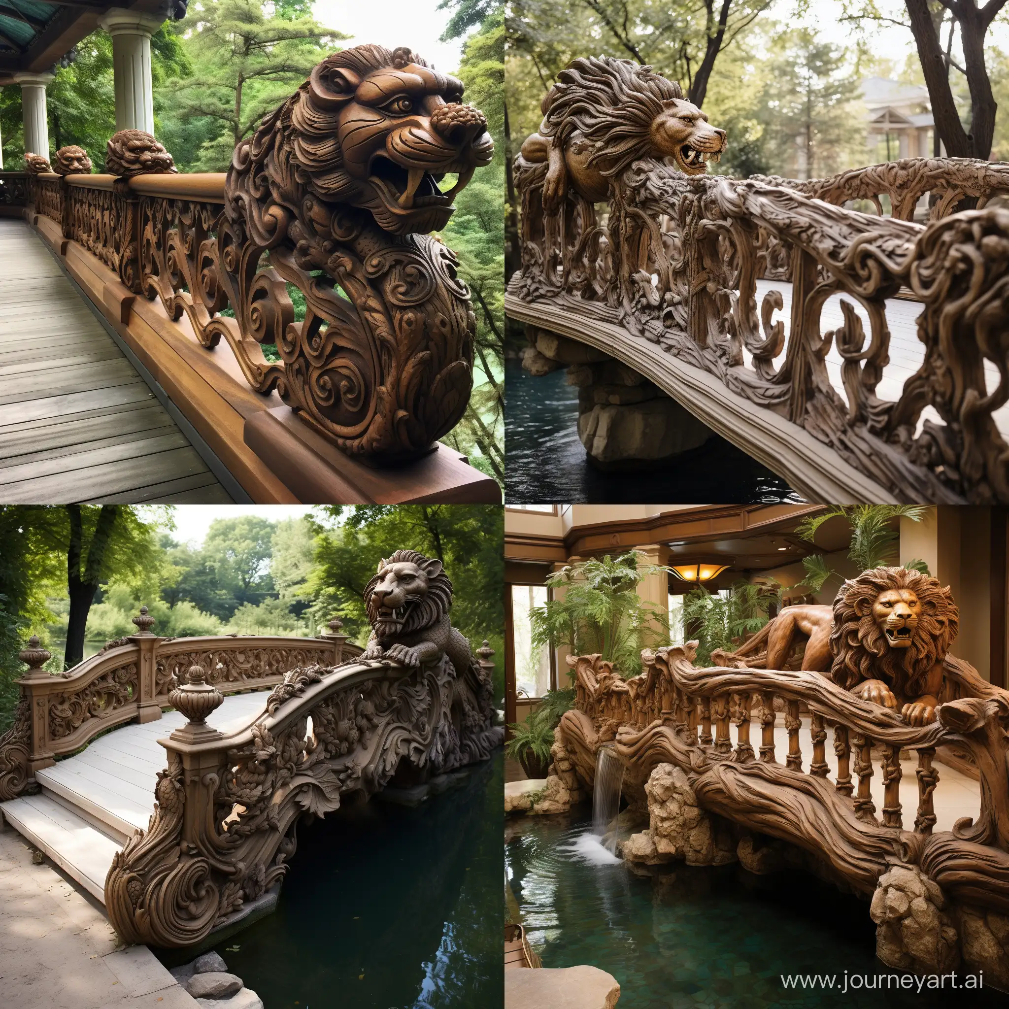 Enchanting-Decorative-Pool-Bridge-with-Wooden-Lion-Relief-Railing