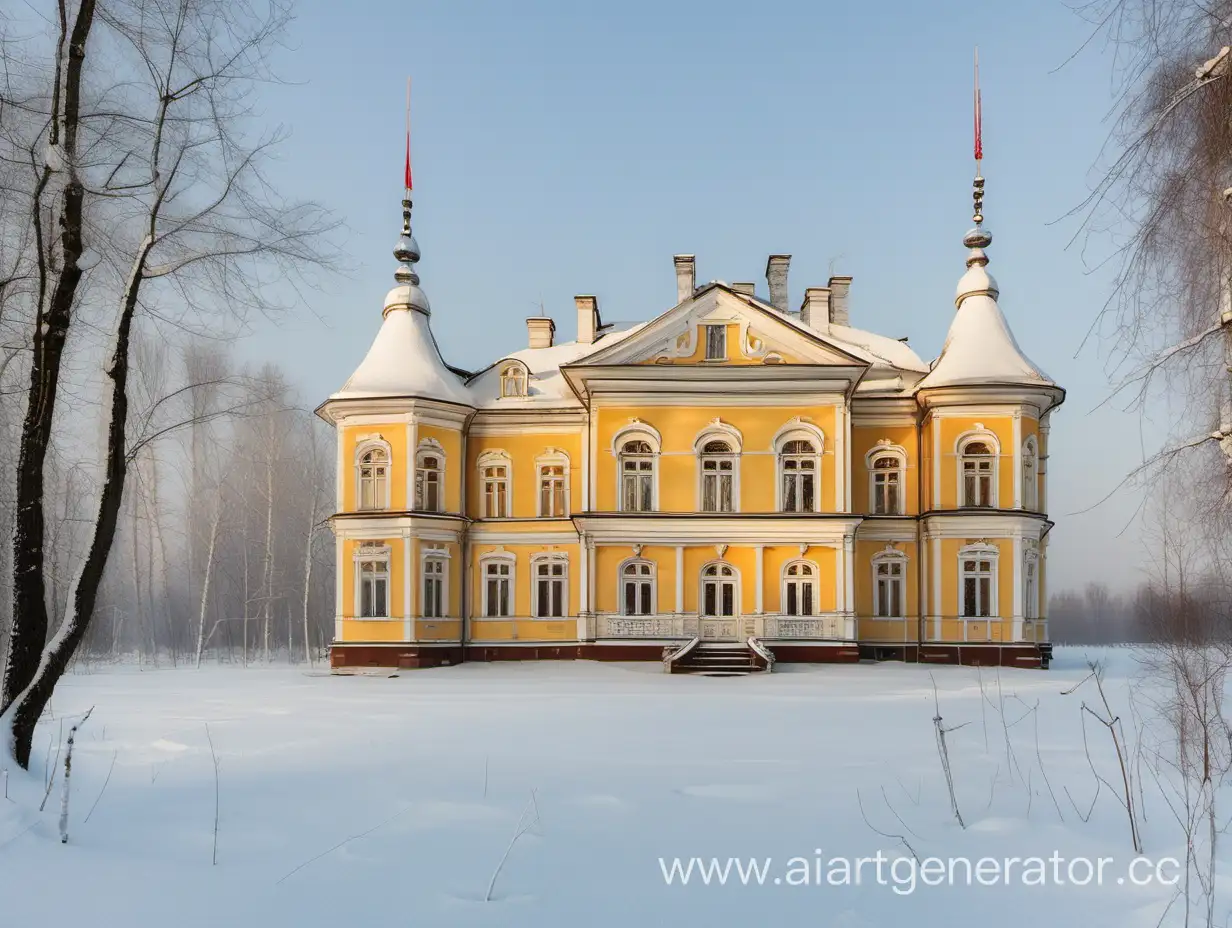Winter-Scene-Russian-Nineteenth-Century-Estate-Covered-in-Snow