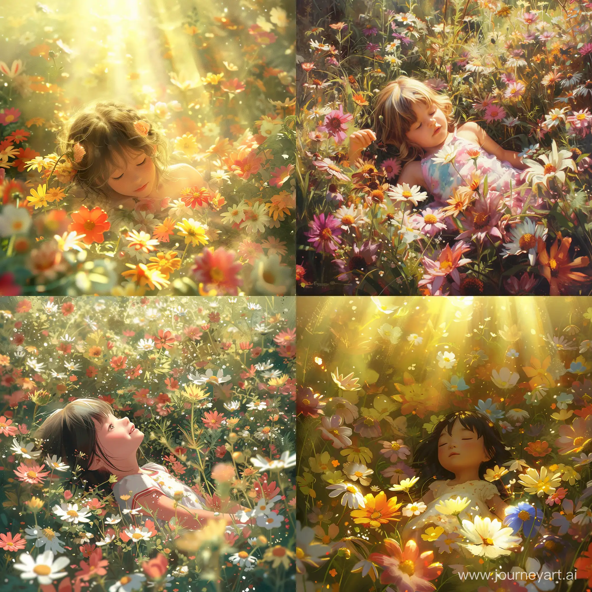 Adorable-Girl-Surrounded-by-Blooming-Flowers-Under-Sunlight