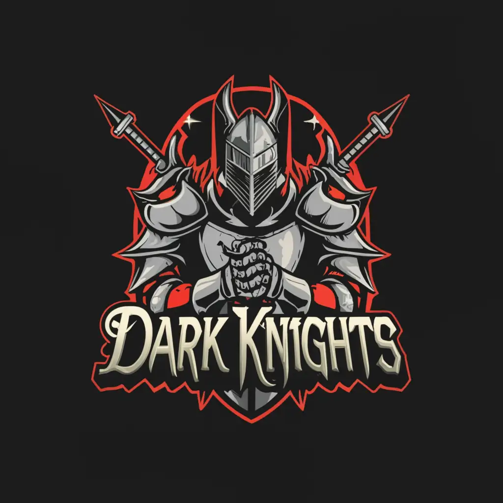 a logo design,with the text "Dark Knights", main symbol:Knight,complex,clear background