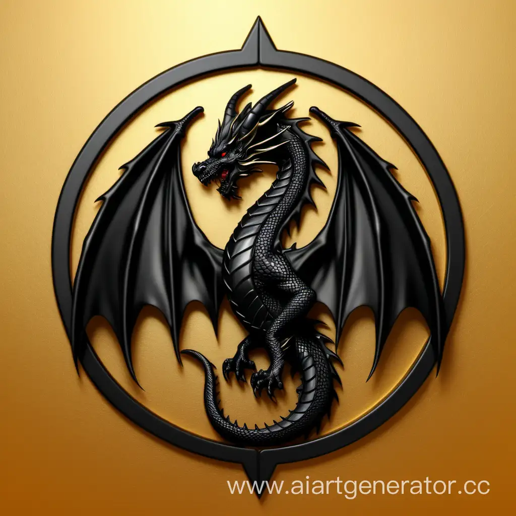 Значок черного дракон на золотом фоне
