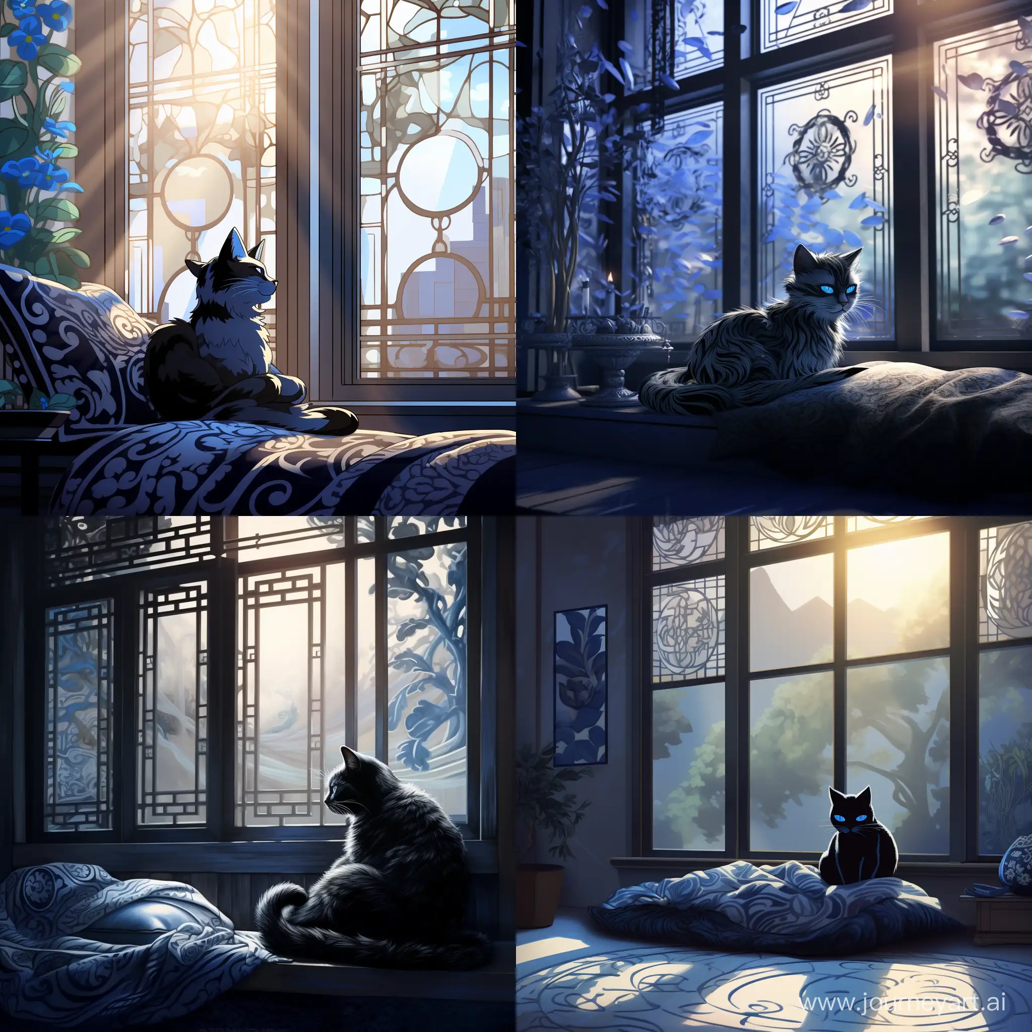Tranquil-Blue-Cat-in-YinYang-Style-Window-Setting