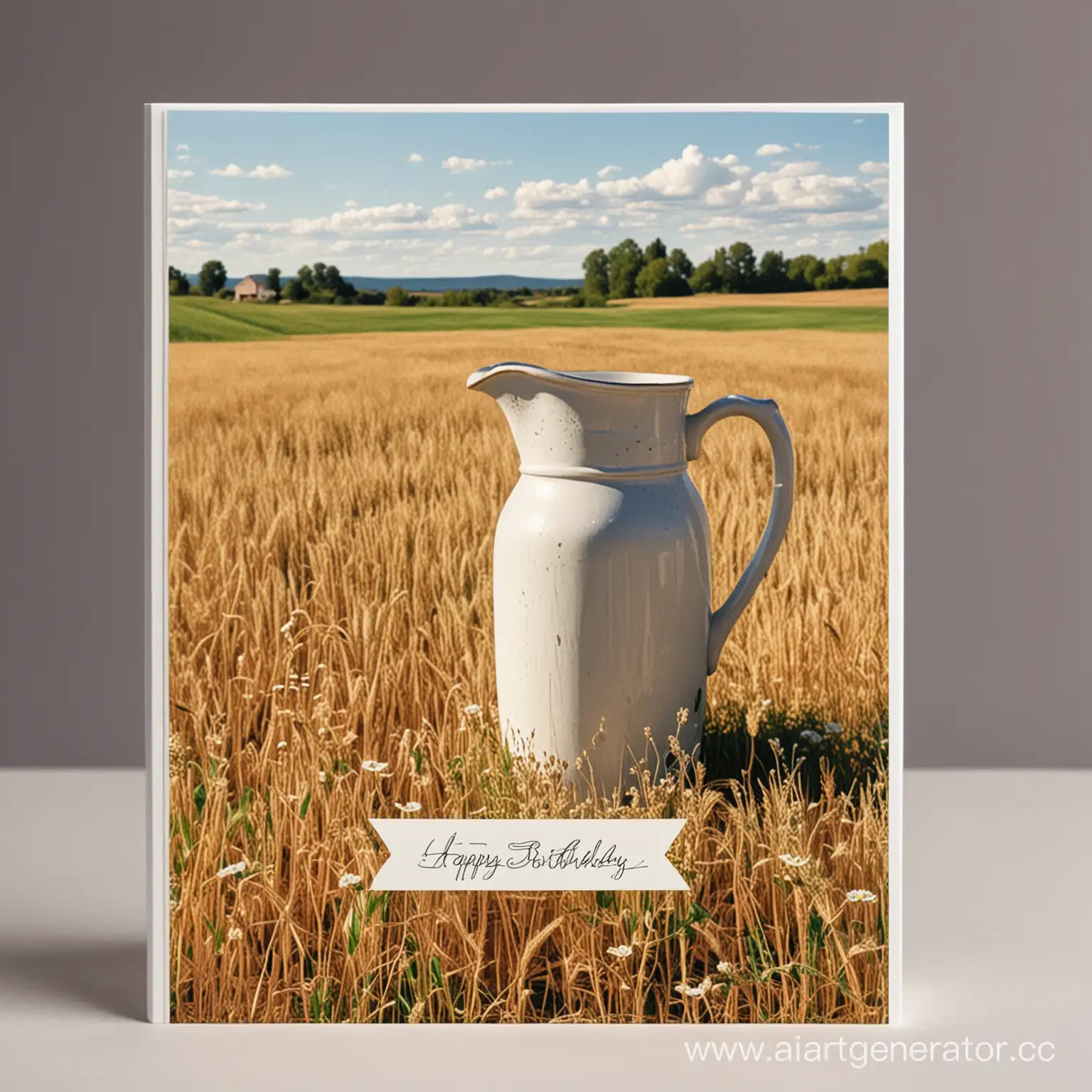 Rustic-Birthday-Greeting-Card-Featuring-a-Pitcher-Amidst-Serene-Fields