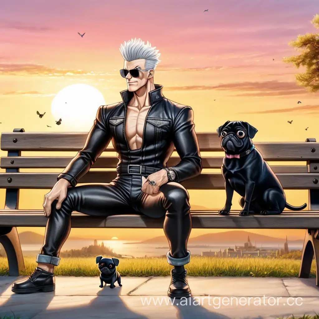 JeanPierre-Polnareff-and-Iggy-Enjoying-Sunset-View-on-Bench