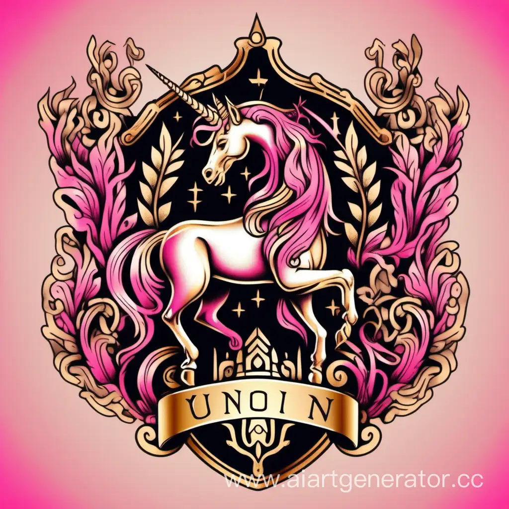 PinkGold-Unicorn-Coat-of-Arms-in-Tattoo-Style