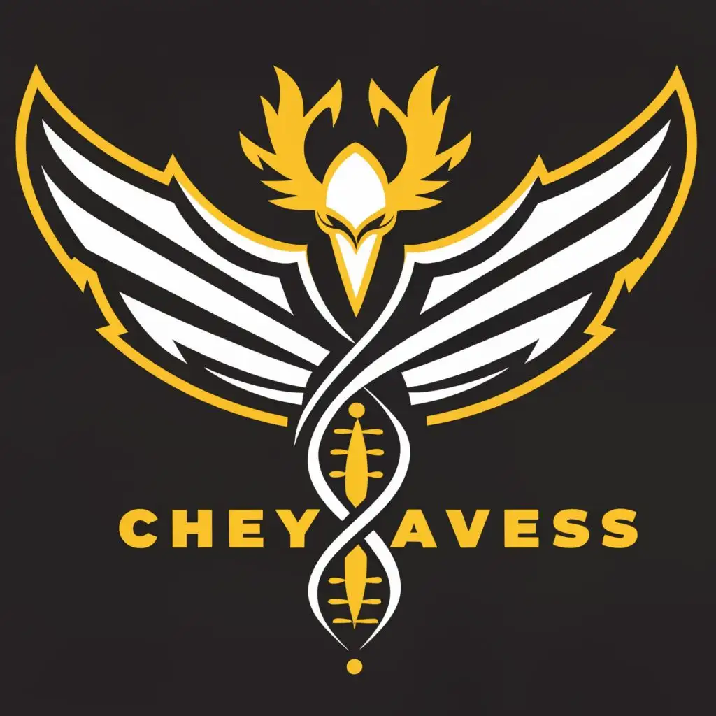 logo, phoenix wings.  human icon with dna helix, with the text "Chezy Alves", typography
