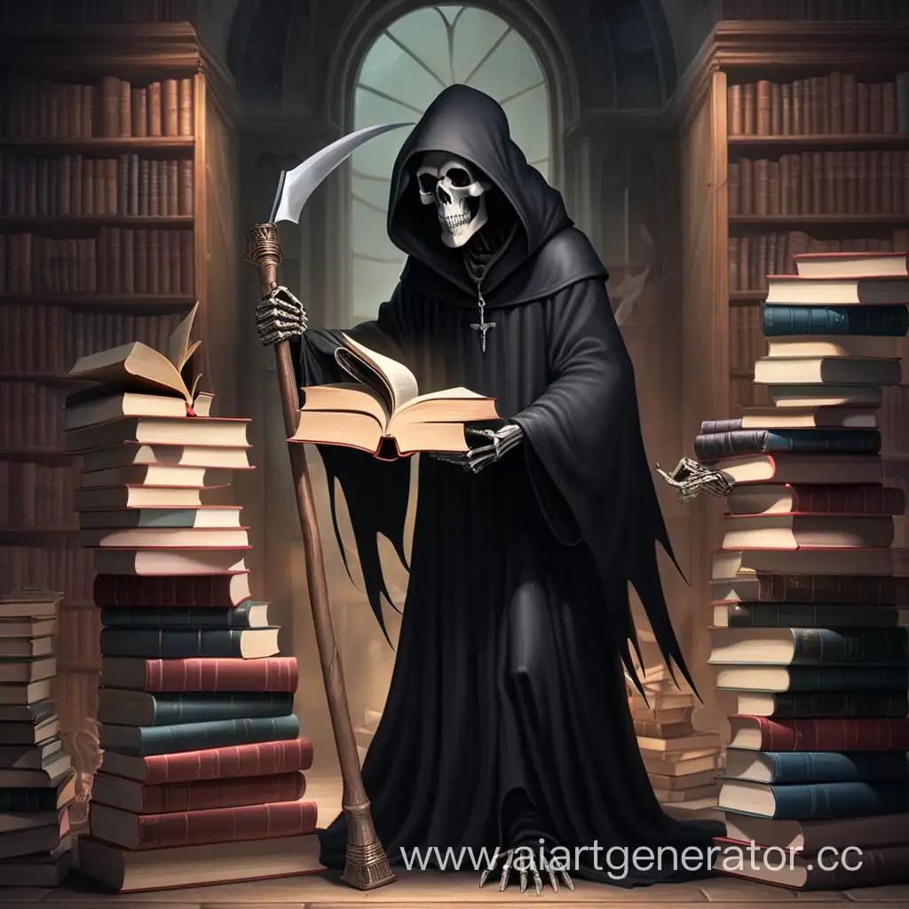 Grim Reaper gathering books