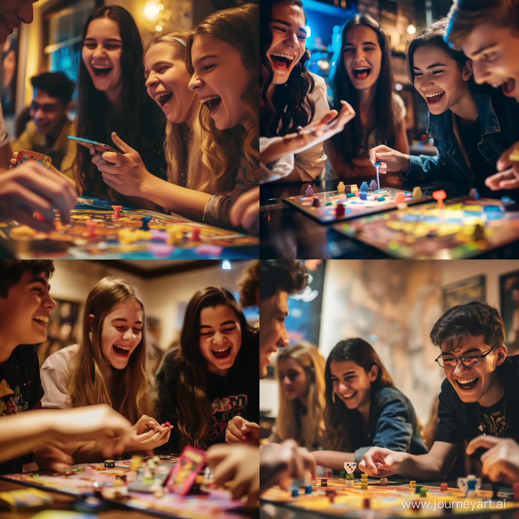 На этой вечеринке молодежь находит удовольствие в игре в настольные игры. Их лица светятся от смеха и волнения, их соревновательный дух создает энергичную и дружескую атмосферу, наполняя вечеринку весельем и незабываемыми моментами.