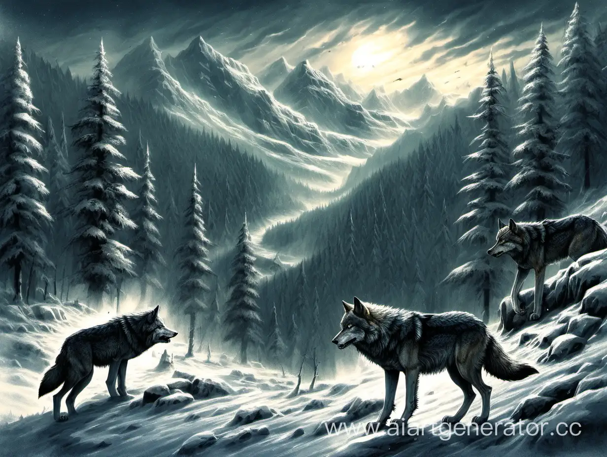 Majestic-Wolves-Roaming-the-Enchanting-Forest-Mountains