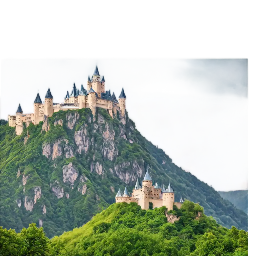 PNG-Image-of-a-Majestic-Mountain-with-Castle-Enhancing-Clarity-and-Quality
