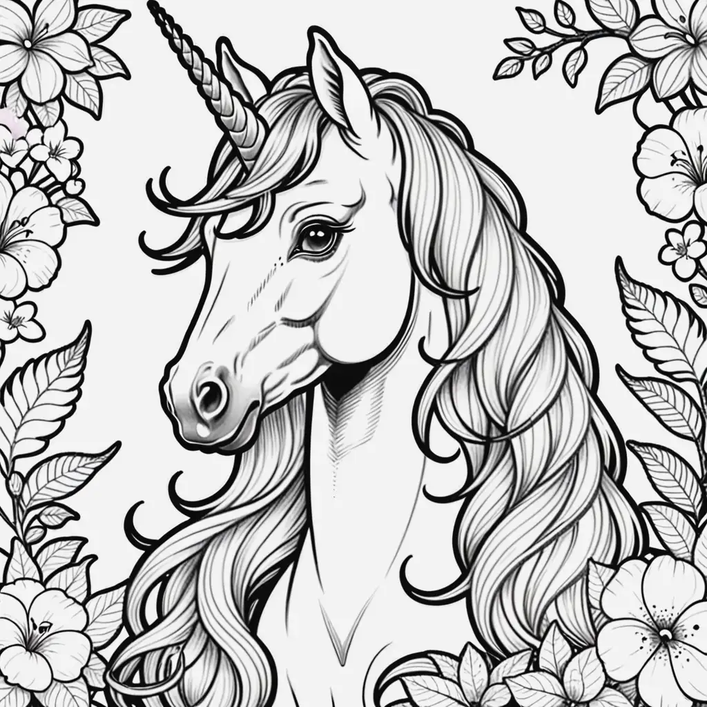 Magical Unicorn Coloring Page Delightful Black and White Illustration for Children