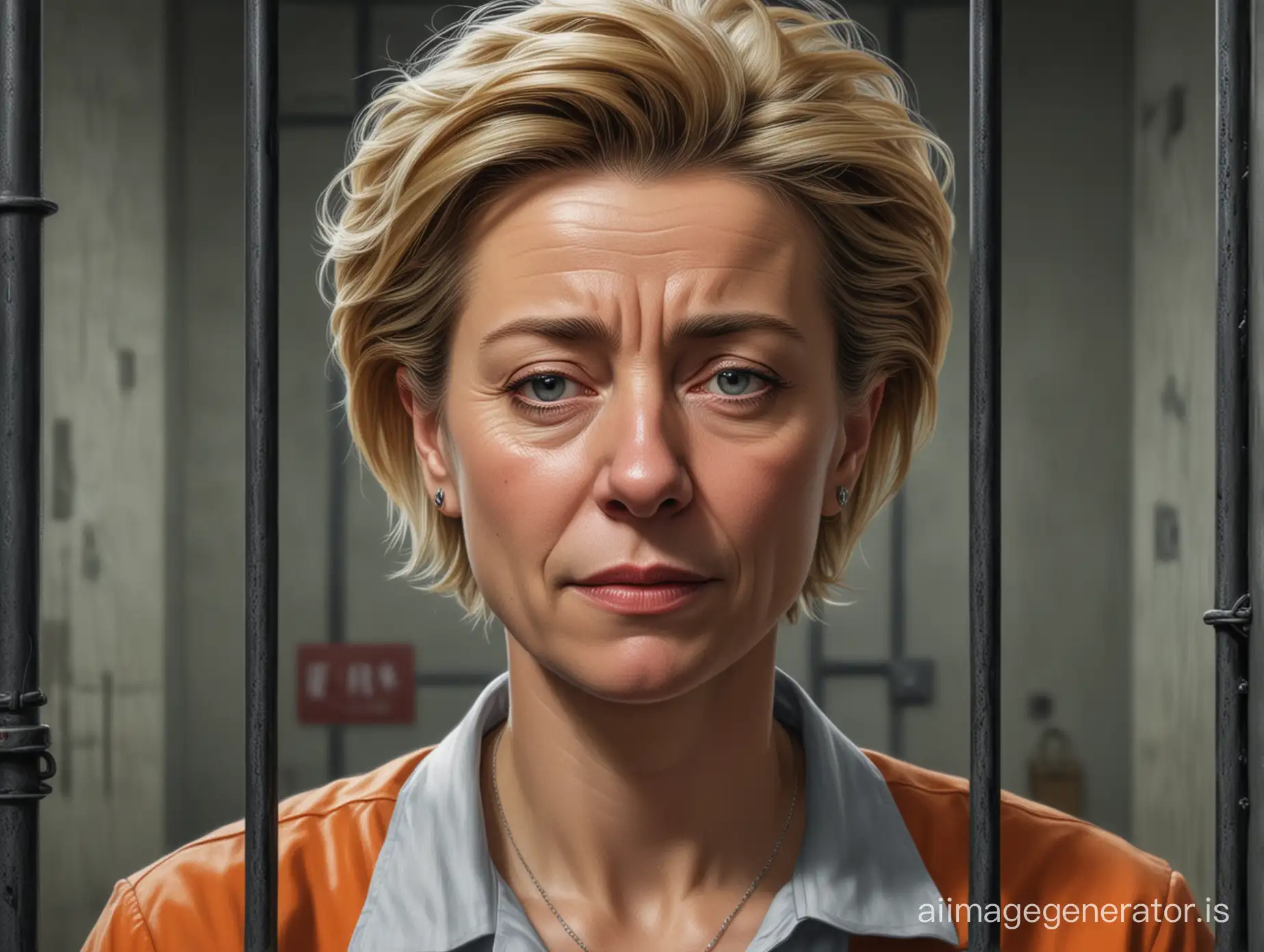 Sad-Ursula-von-der-Leyen-in-Jail-Realistic-Depiction-of-Unfortunate-Circumstances