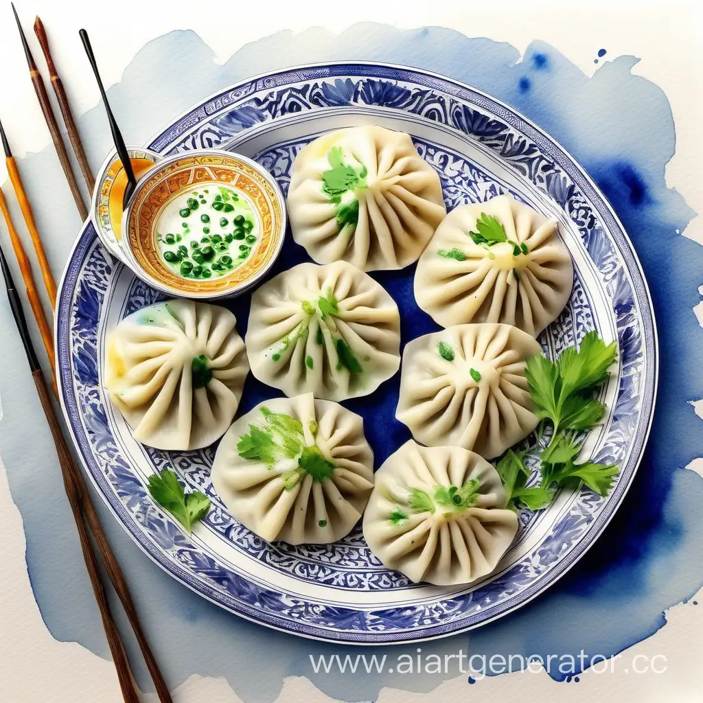 Traditional-Uzbek-Dumplings-in-Vibrant-Watercolor-Illustration