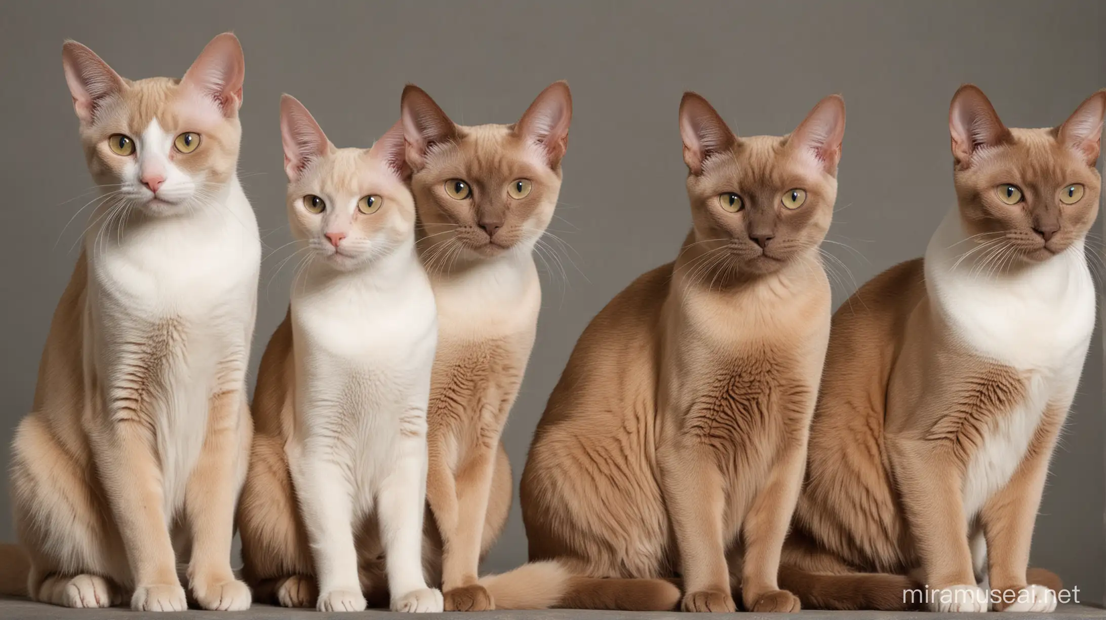 Diverse Gathering of Brown and Oriental Shorthair Cats