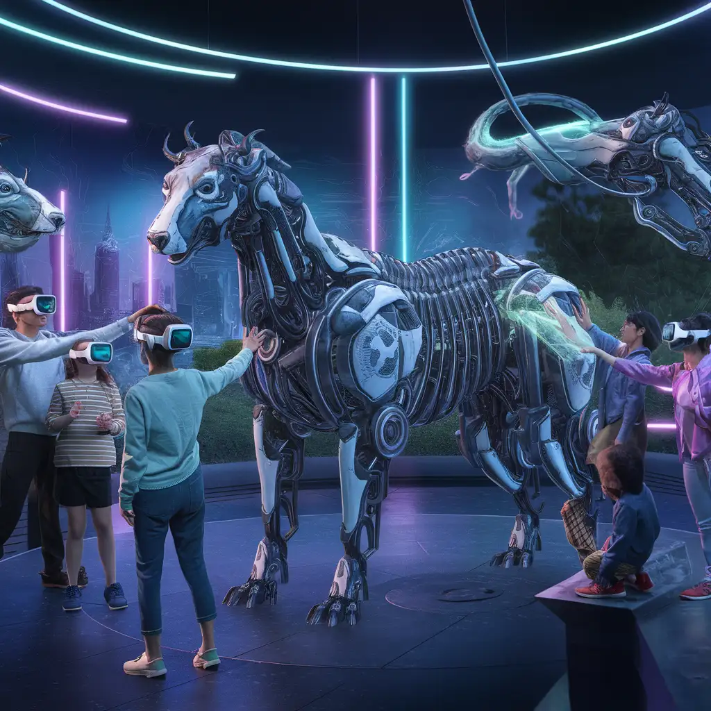 A cybernetic zoo where all the animals are biomechanical and interact with visitors.