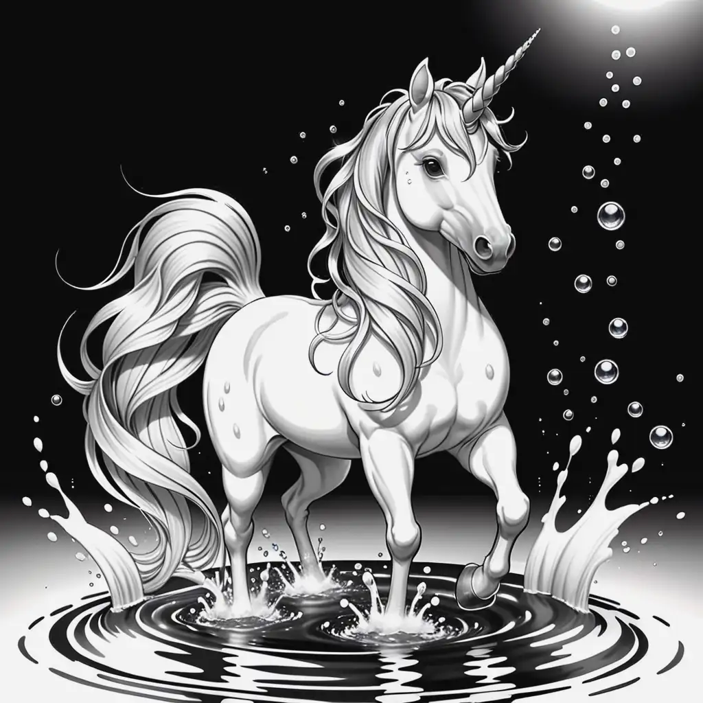 unicorn water for coloring book. black and white
