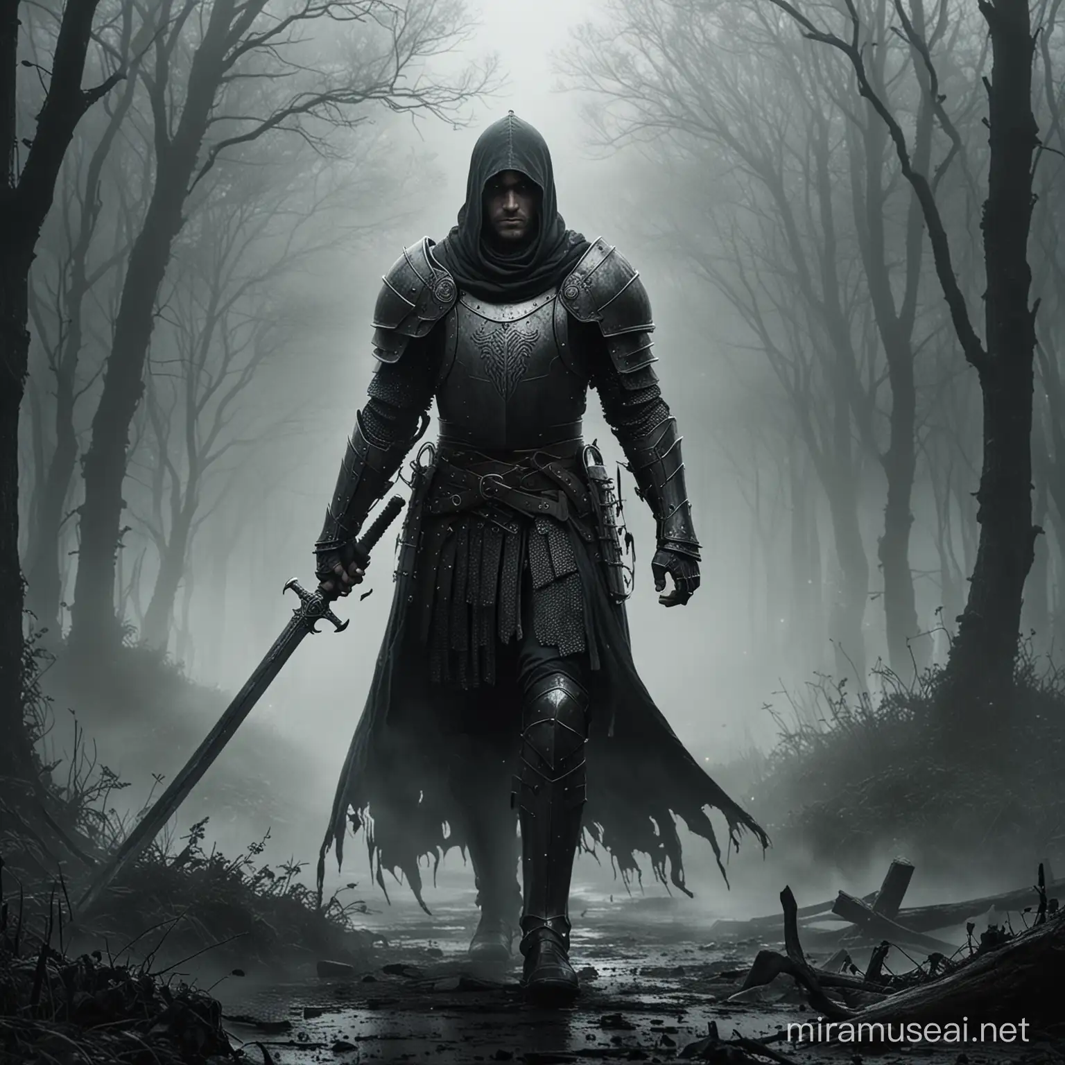 Envision yourself as a stalwart knight, adorned in armor wrought from the darkest depths of the soul, standing resolute amidst the swirling mists of an eerie realm.

As you tread through the murky haze, the weight of your armor presses against your shoulders, a constant reminder of the burdens you carry. Each step forward is a testament to your unwavering determination, your sword held aloft as a beacon of hope in the oppressive gloom.

Around you, the mist coils and twists, obscuring your vision and distorting your senses. Shadows dance upon the edges of your perception, whispering secrets of forgotten realms and ancient curses. Yet you press on, guided by an inner resolve that refuses to yield to the encroaching darkness.

In this mist-shrouded domain, danger lurks at every turn. Twisted creatures emerge from the depths of the fog, their eyes gleaming with malice as they set upon you with savage ferocity. But you are no stranger to battle, and with each clash of steel, you prove yourself worthy of the title you bear.

Amidst the chaos and uncertainty, there are moments of fleeting clarity: the glint of moonlight upon your polished helm, the echo of distant footsteps fading into the mist. And though the path ahead may be fraught with peril, you remain undaunted, for you are a knight born of steel and shadow, destined to pierce the veil of darkness and emerge victorious on the other side.