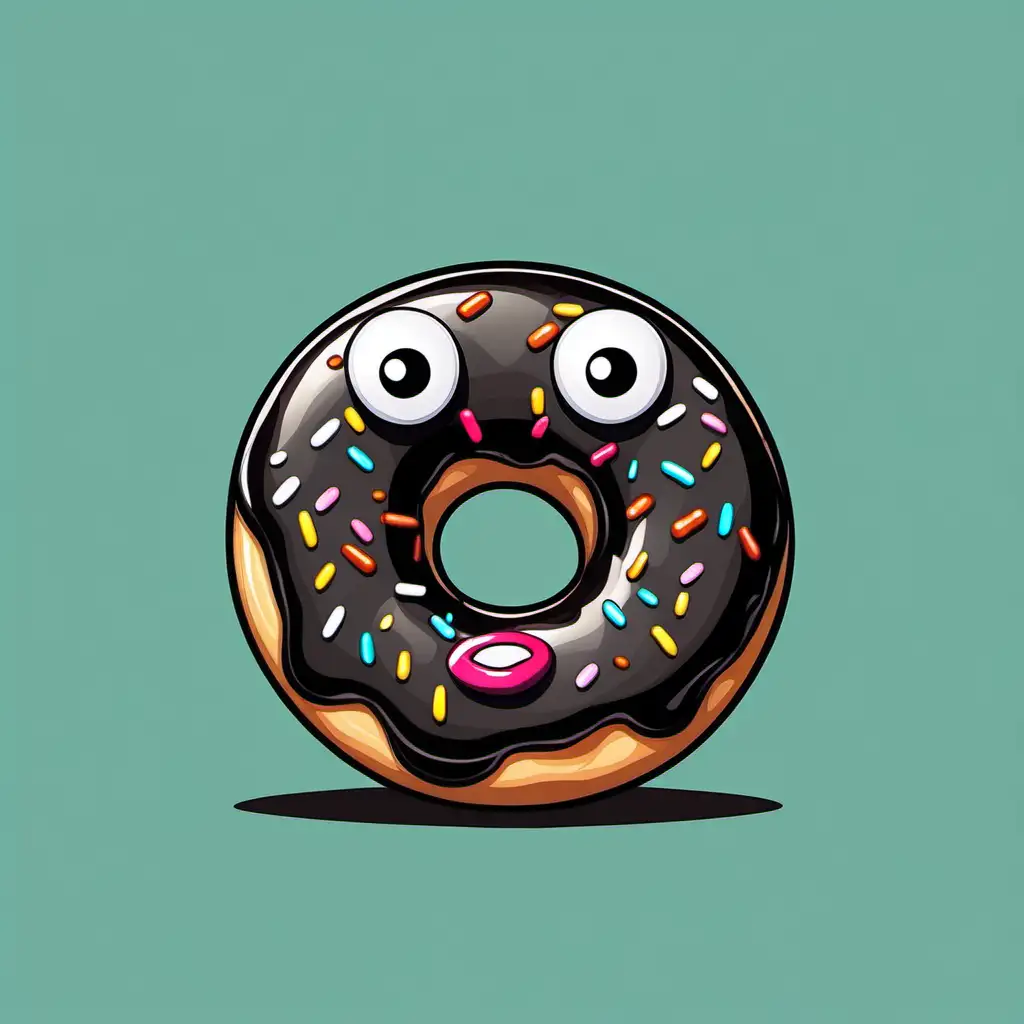 Playful Black Cartoon Donut with Expressive Eyes