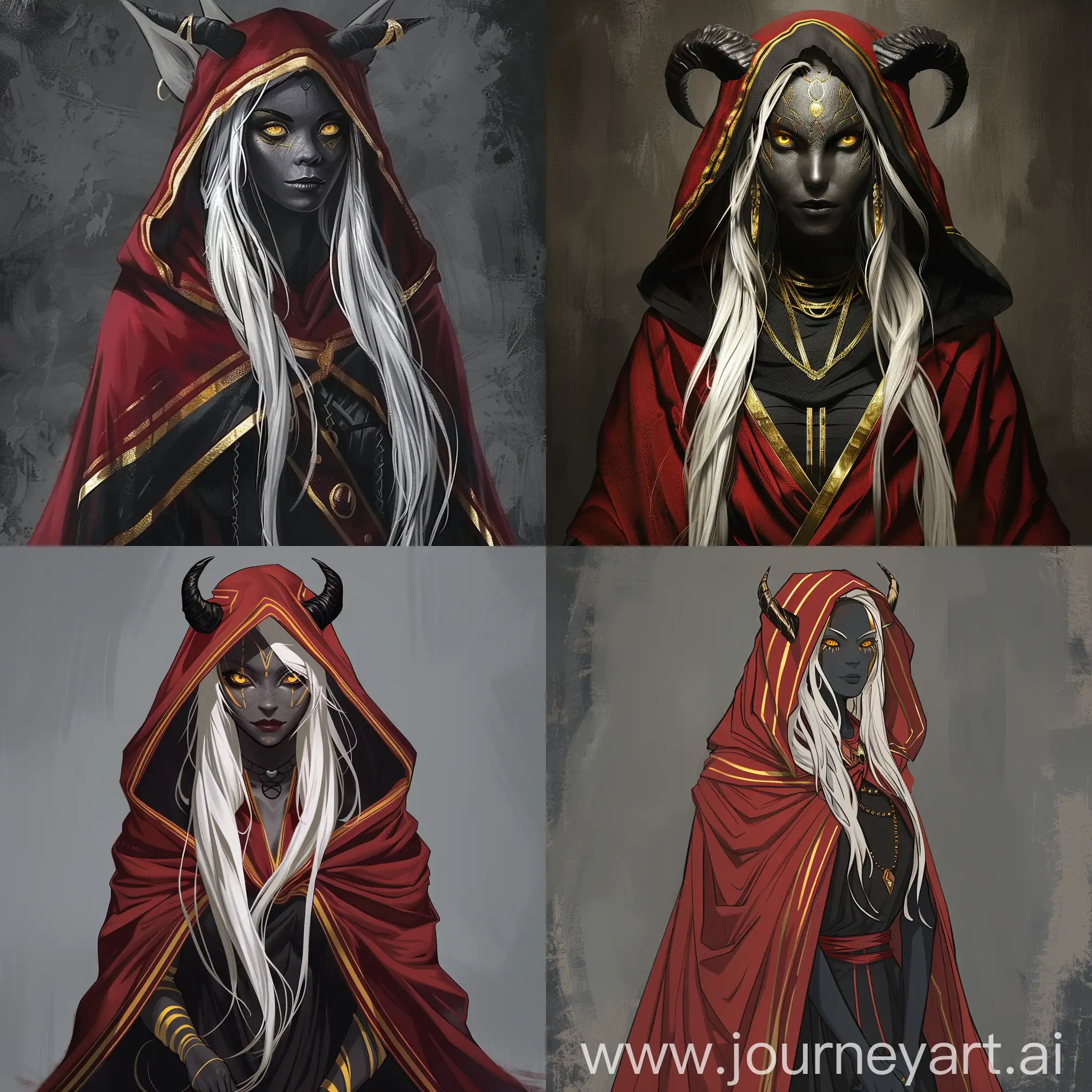 Enigmatic-BlackHorned-Woman-in-Red-Cloak-with-Golden-Accents