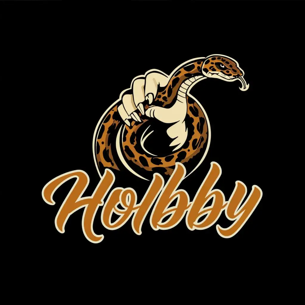 logo, A hand strangles a snake, with the text "hobby", typography, be used in Entertainment industry