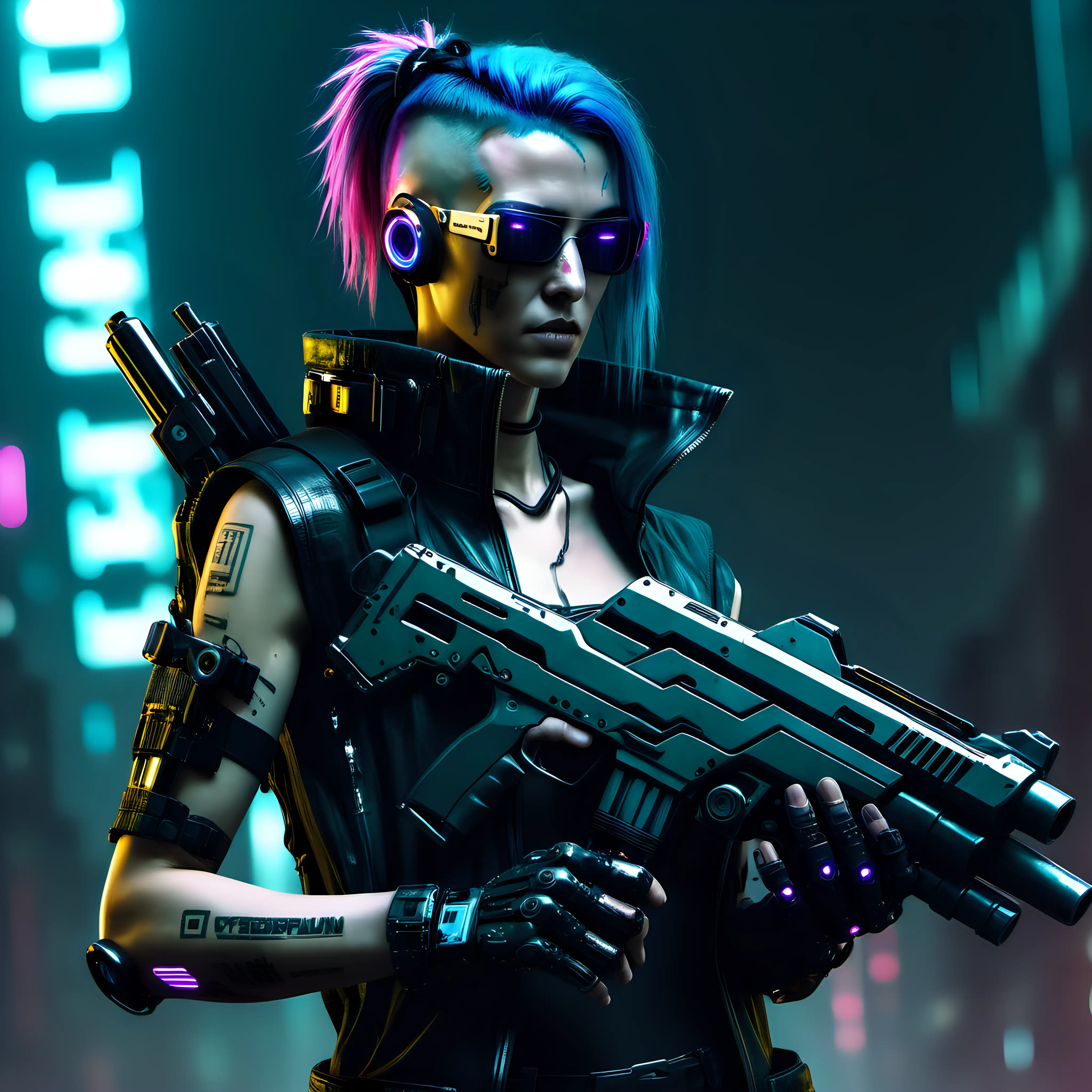 Cyberpunk holding guns