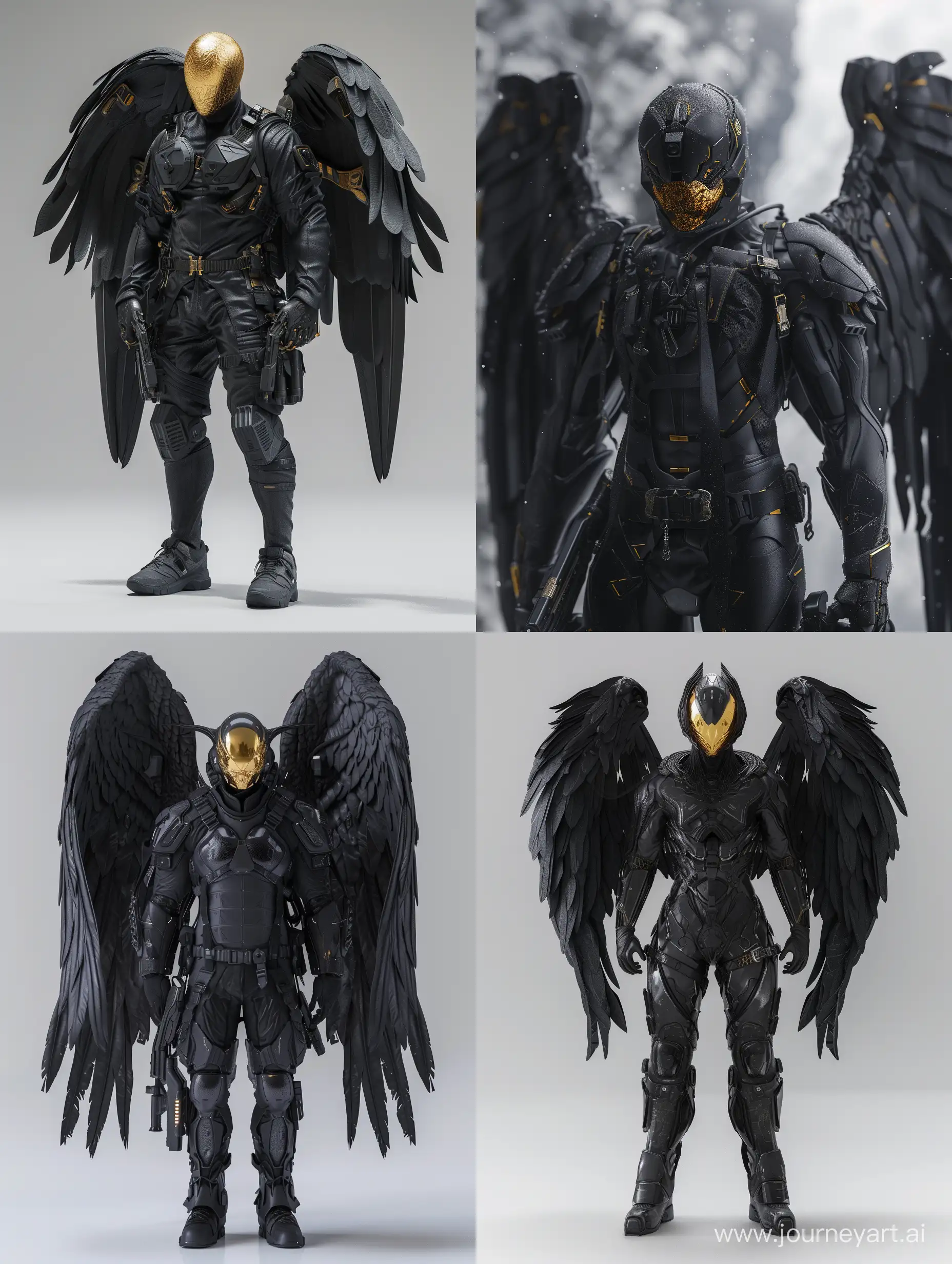 Cyberpunk-SciFi-Male-Hunter-with-Dark-Angel-Wings-and-Gold-Mask