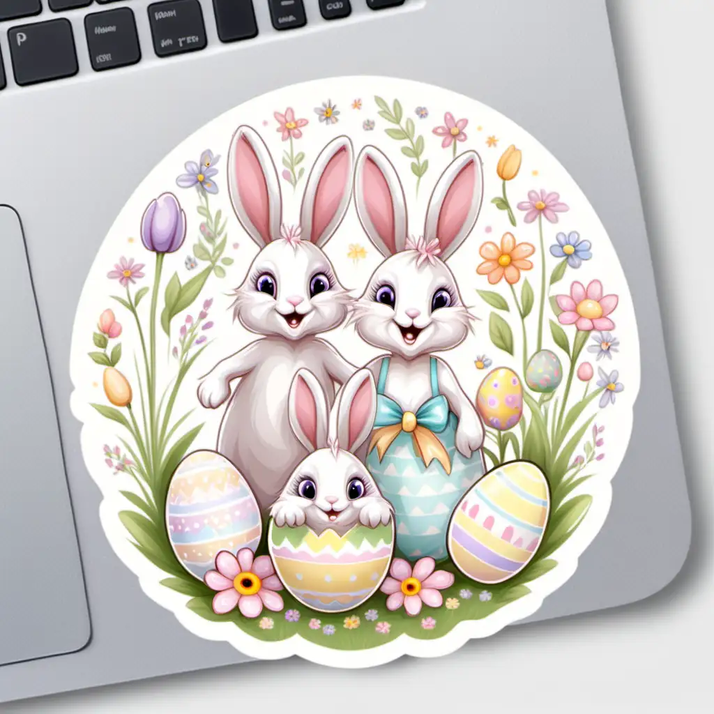 Whimsical Easter Bunnies Amid Spring Flowers