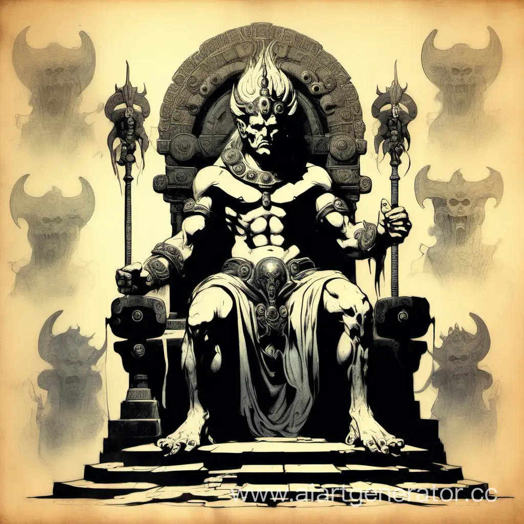 Ancient-Chthonic-Deity-Seated-on-Throne-Frank-Frazetta-Style-Art