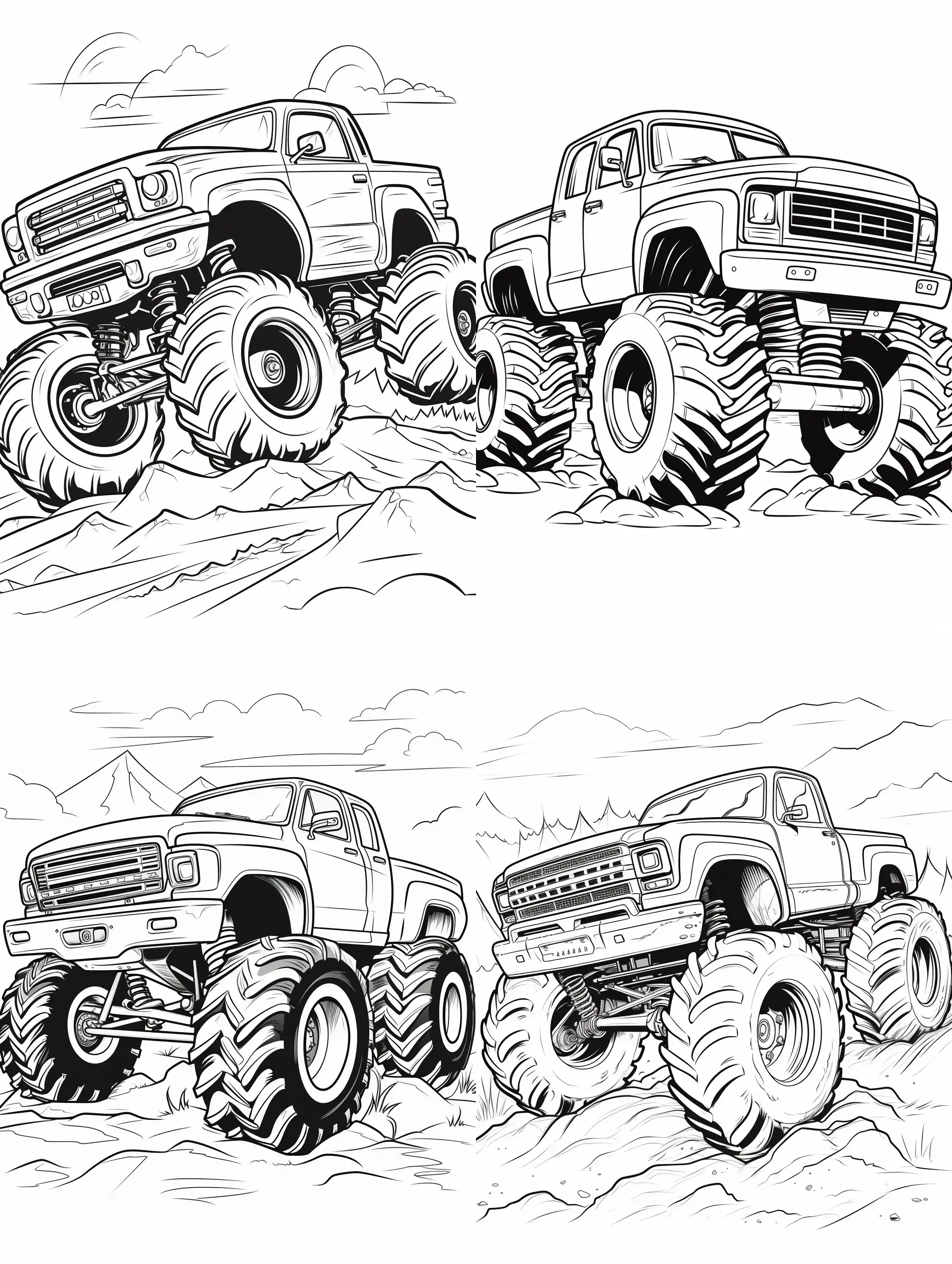 Monochrome-Cartoon-Monster-Truck-Coloring-Page-for-Creative-Fun
