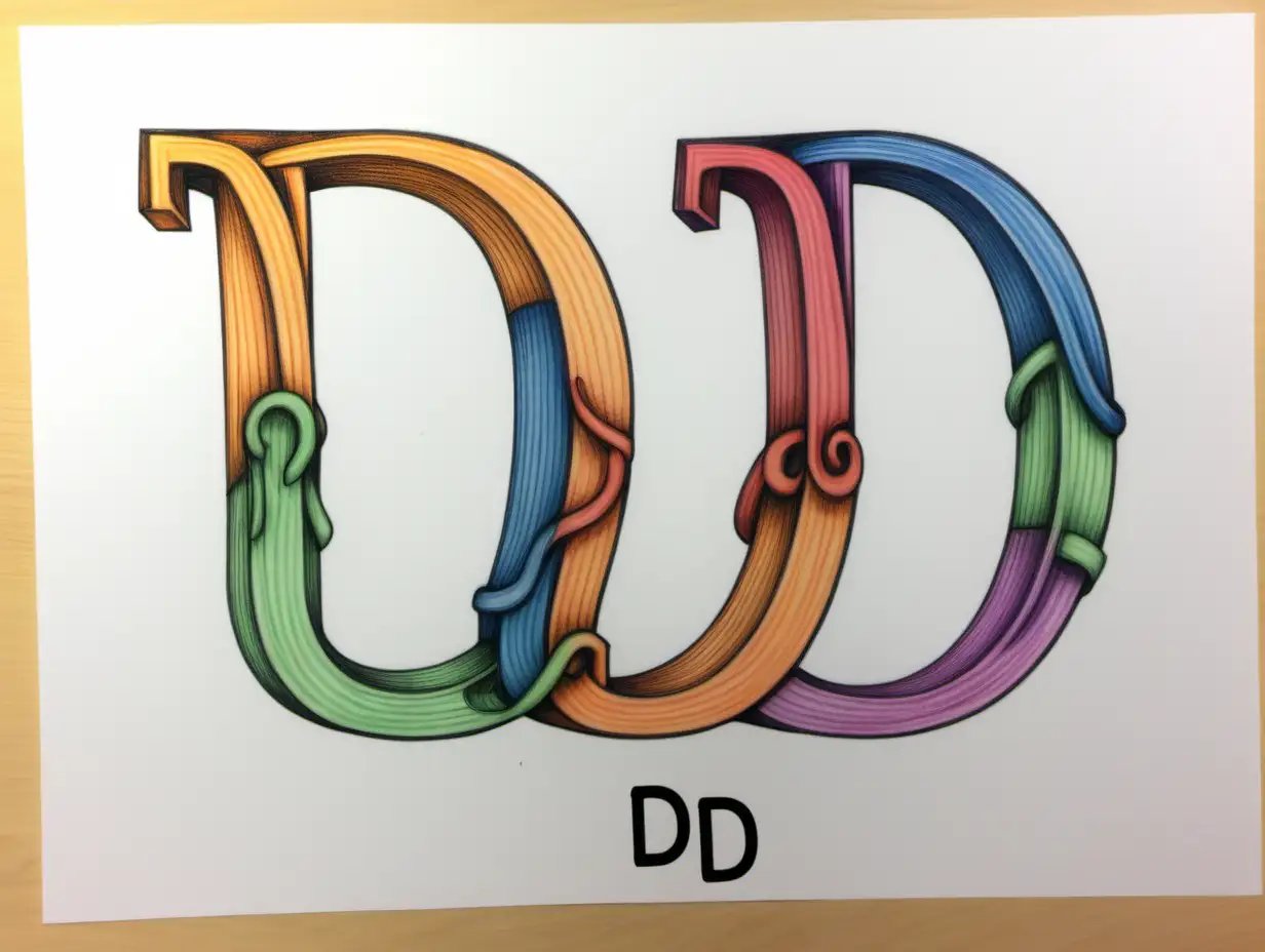 could you draw a capital letter D entangled with another capital letter D? The two D need to have different colors and form the initials D,D
