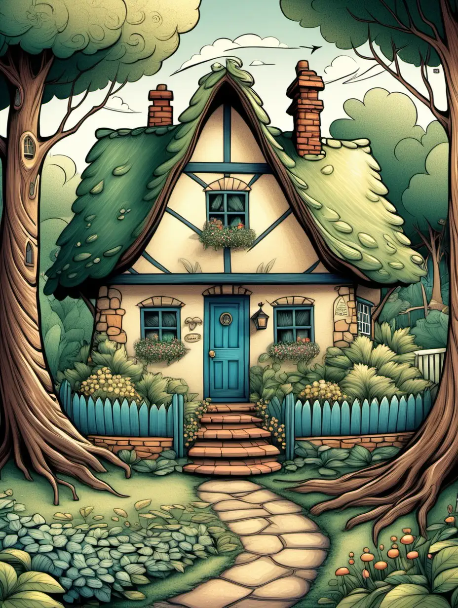 Enchanting Storybook Cottage Illustration with Intricate Details