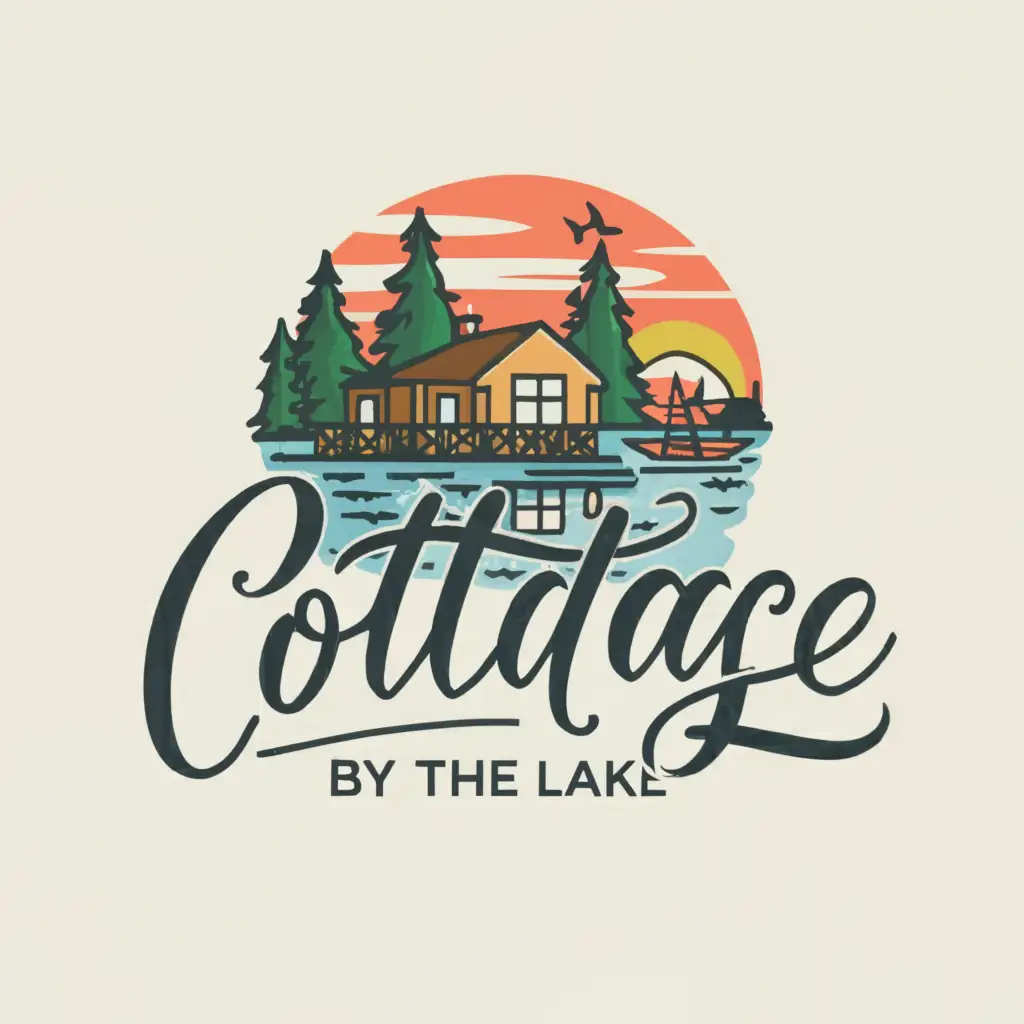 LOGO-Design-For-Cottage-by-the-Lake-Serene-House-and-Lake-in-Nature-Setting