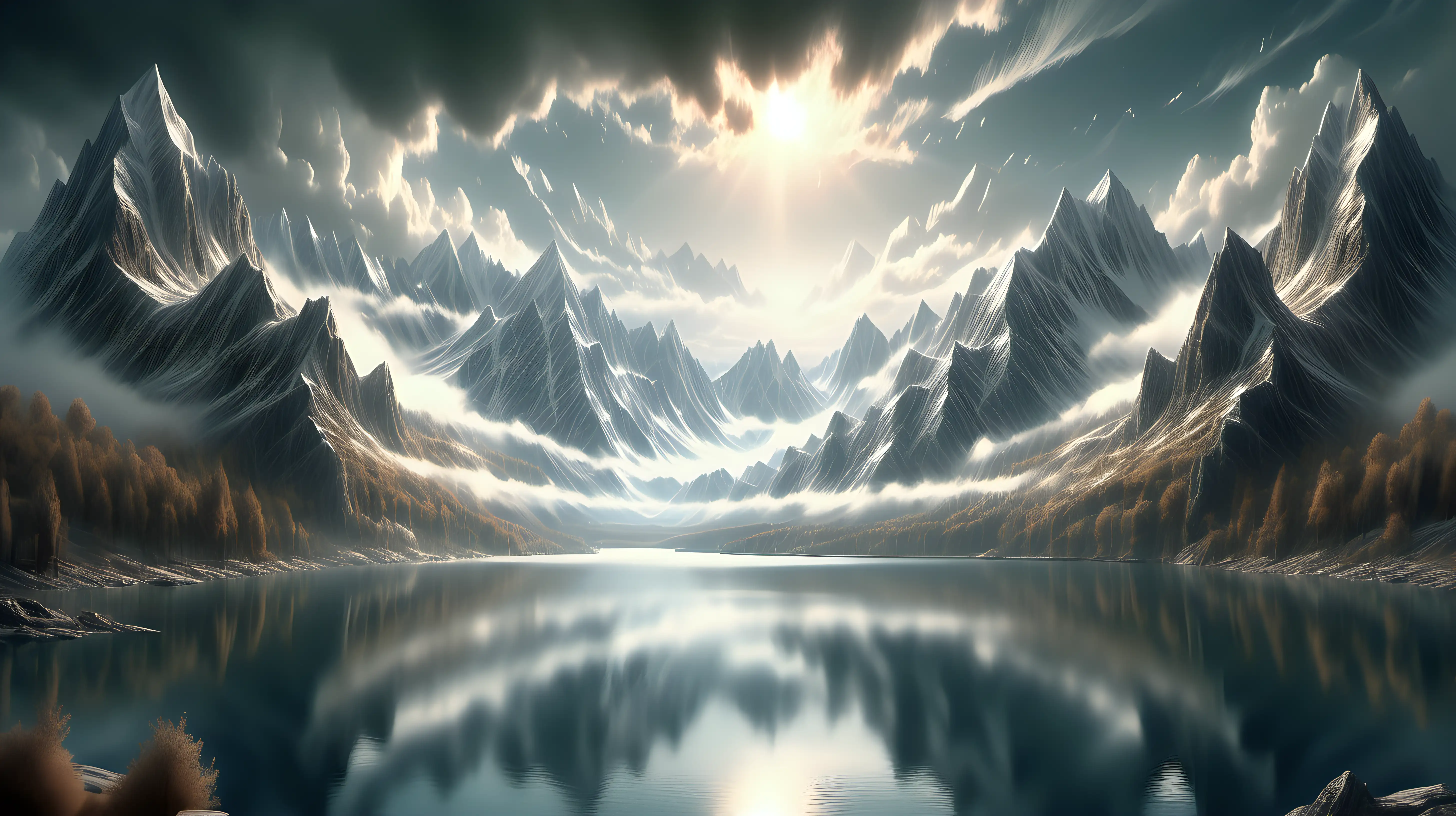 Serene Mountain Lake in Crisp Detail Heavenly Landscape with Moody Lighting