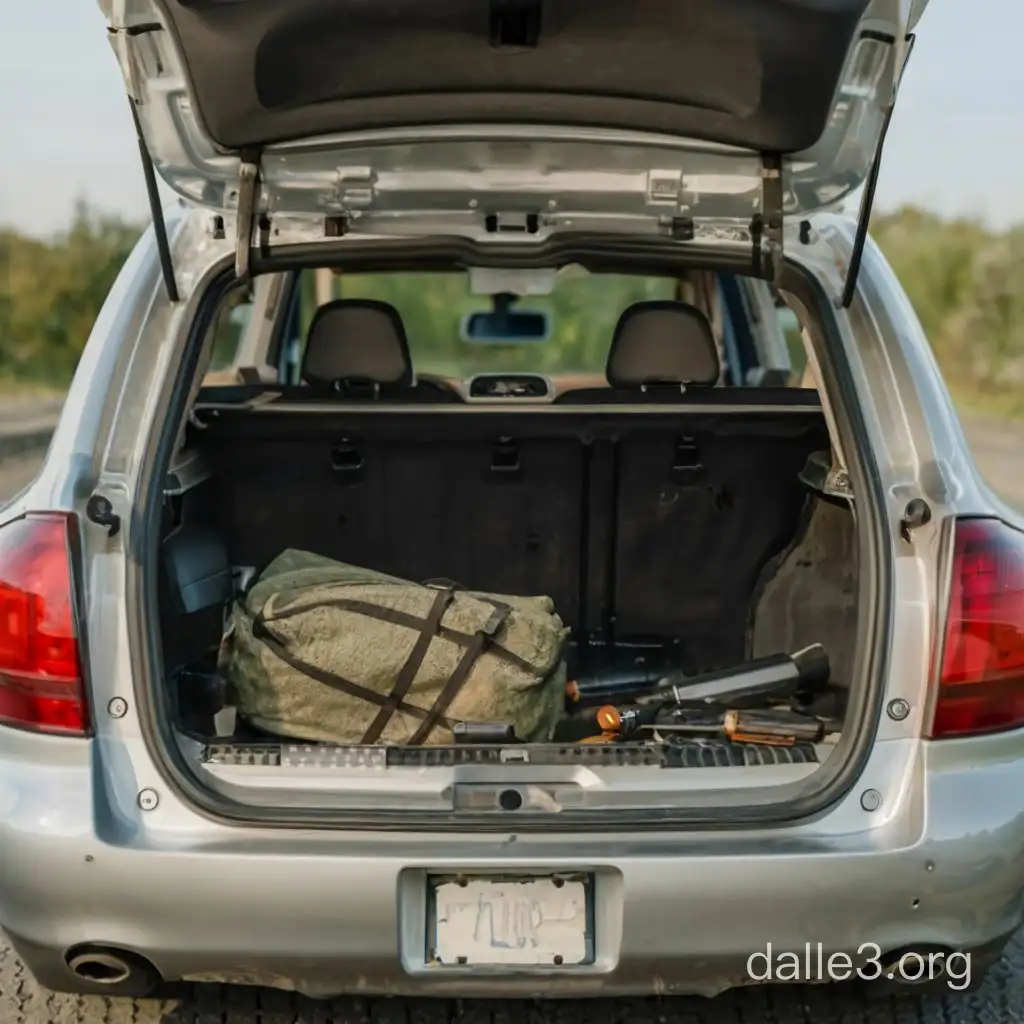 Open Trunk with Ammunition Real Life Scene Dalle3 AI