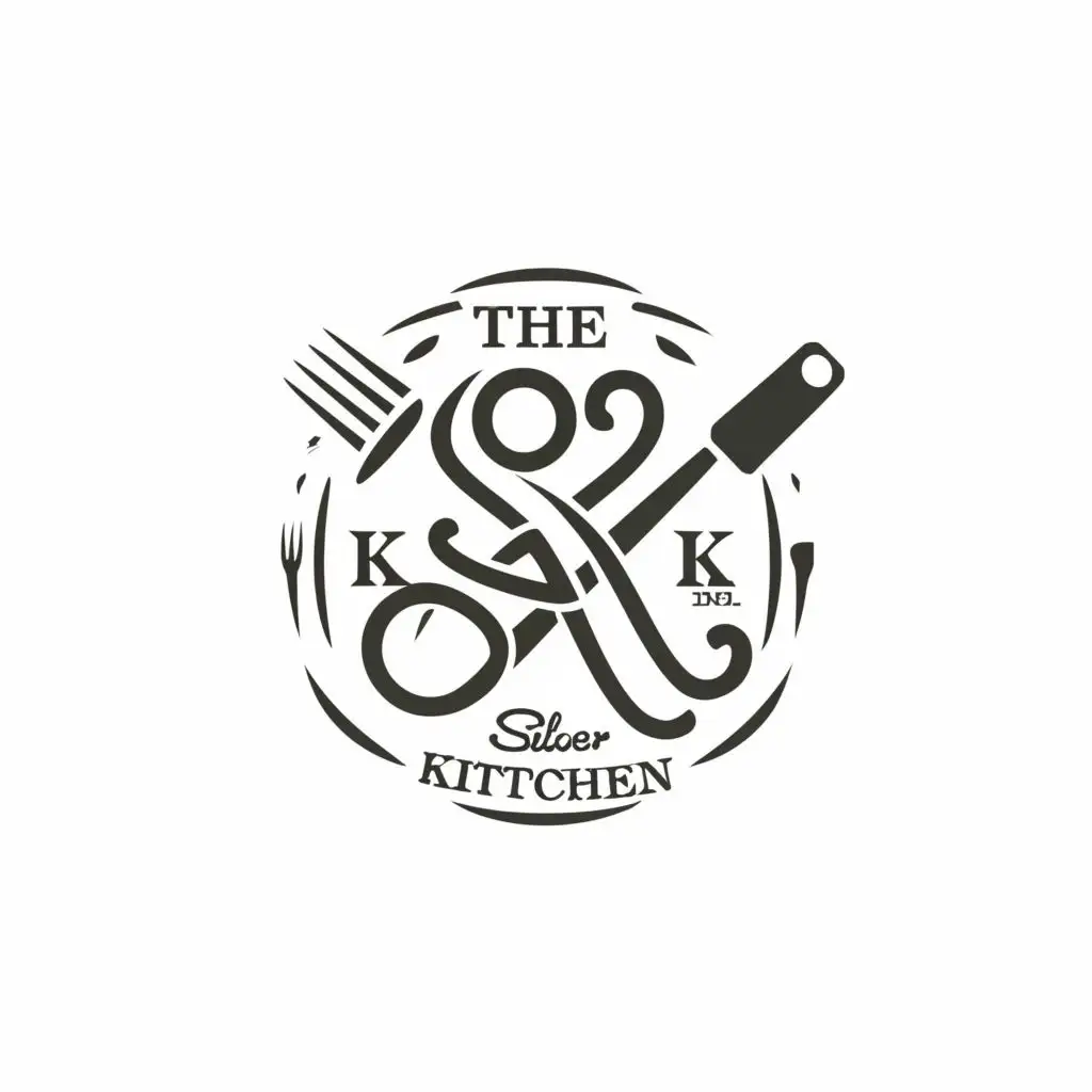 logo, S K, with the text "The Silver Kitchen", typography, be used in Restaurant industry