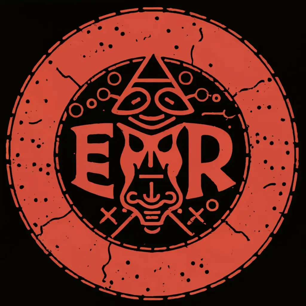 a logo design,with the text "EMR", main symbol:red color covered logo containing a scary evil scientist,complex,clear background