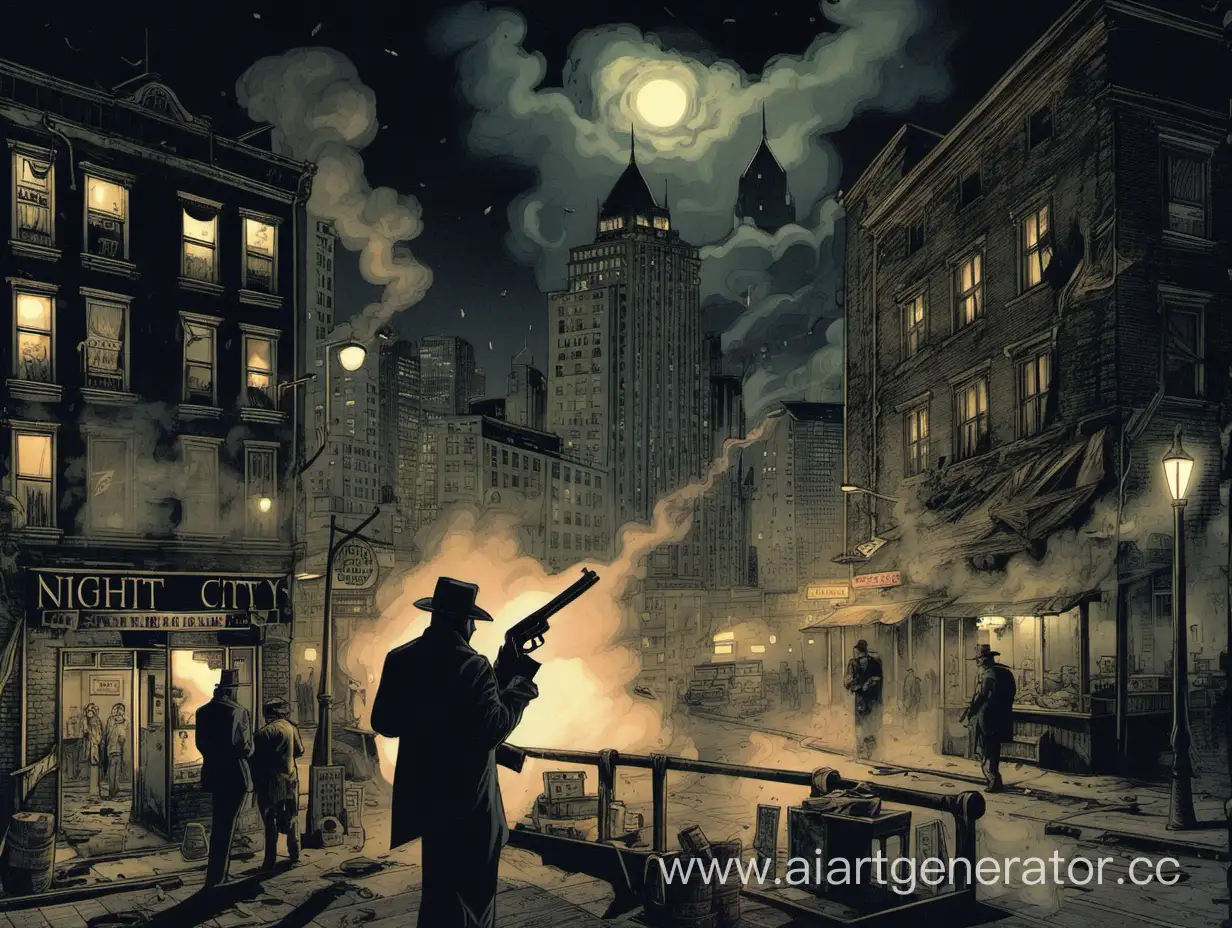 Urban-Noir-Night-Cityscape-with-Gun-Smoke-and-Cards