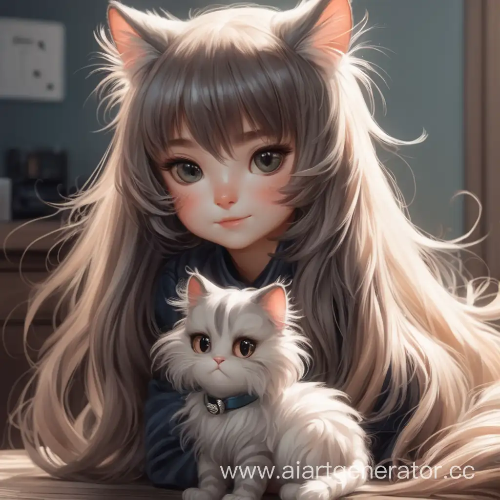 Девушка фурри кошка с длинными волосами