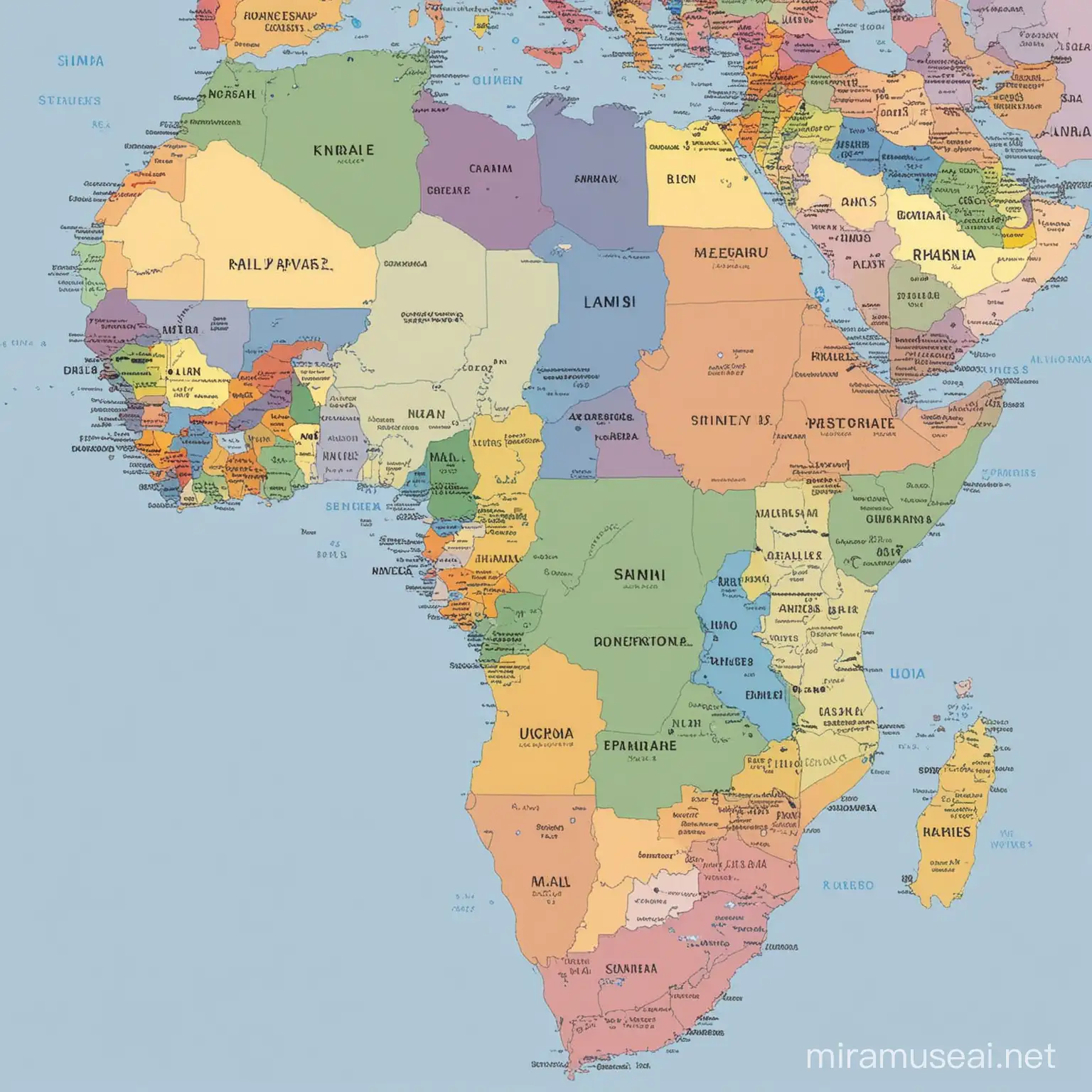 Out line of the African countries, Mali, Senegal, Gambia, Guinea, Niger, Chad, Mauritanea, Burkina Faso