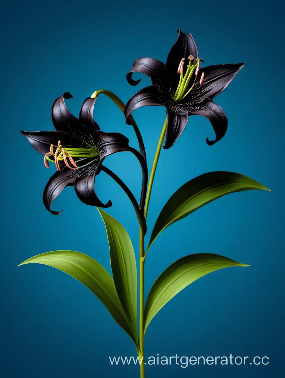 Botanical wild black Lily flower on blue background