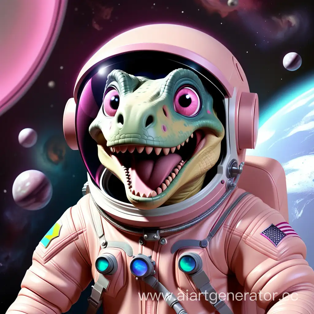 Smiling-Dinosaur-Astronaut-in-Pink-Spacesuit-with-Heterochromia