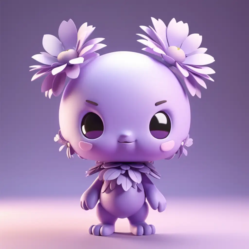 solid blank background, lavender flower creature, front view, nature lighting, light and light shade contrast, 3d, c4d, oc rendering, chibi, best quality, 8k, full body, cute